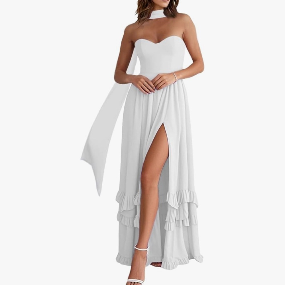 Elegant White Strapless Maxi Dress